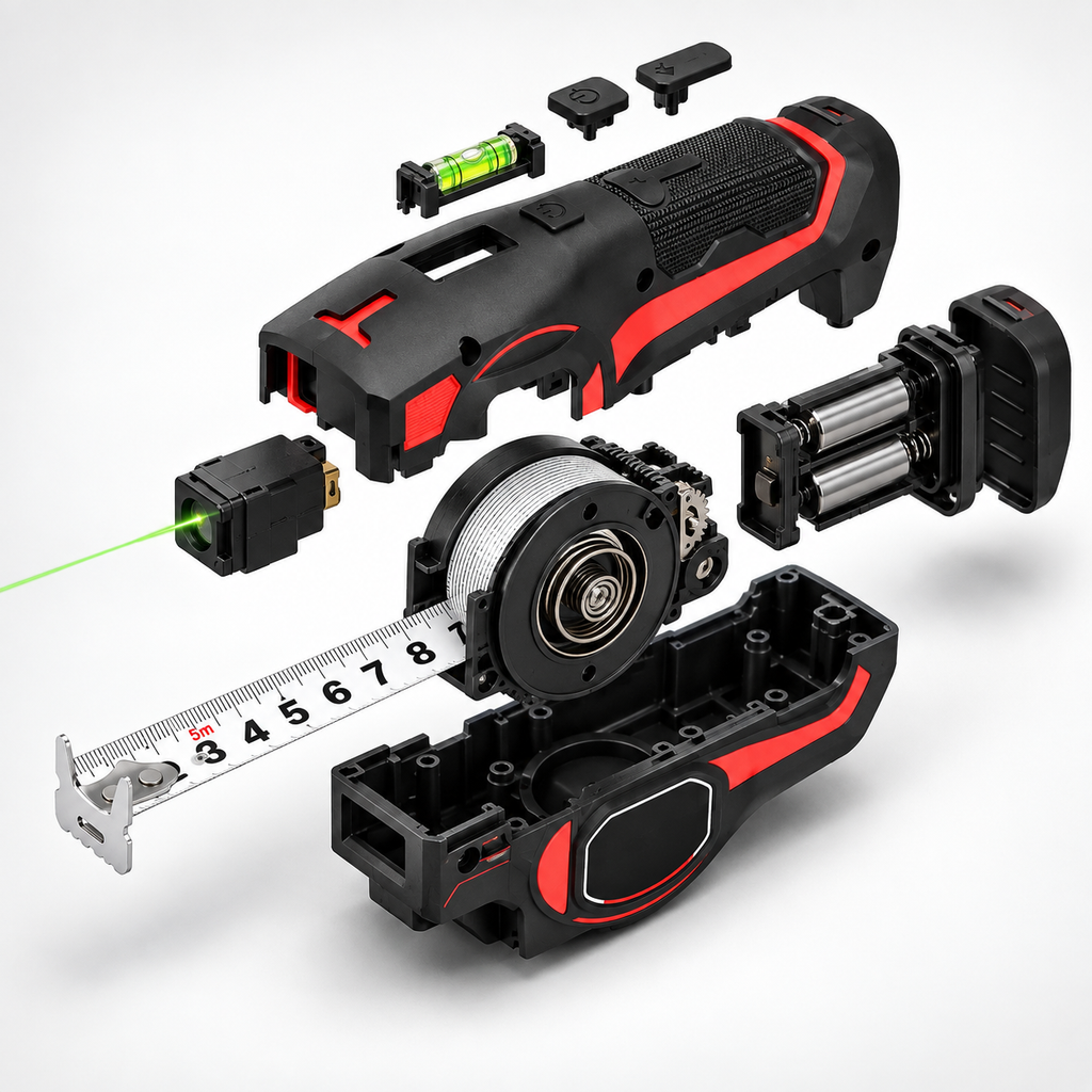 Mètre ruban laser multifonctions 5 m avec niveau à bulle