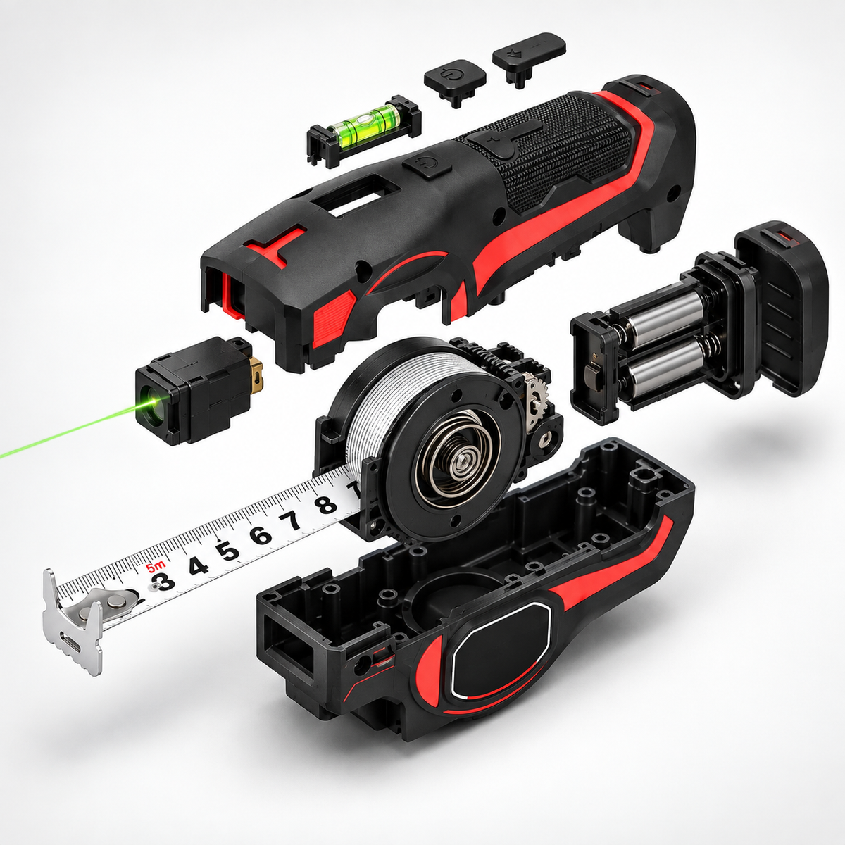 Mètre ruban laser multifonctions 5 m avec niveau à bulle