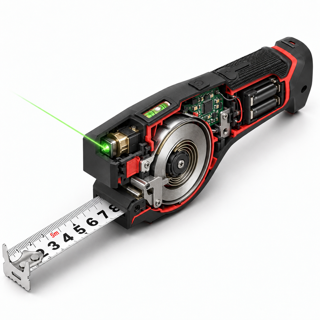 Mètre ruban laser multifonctions 5 m avec niveau à bulle