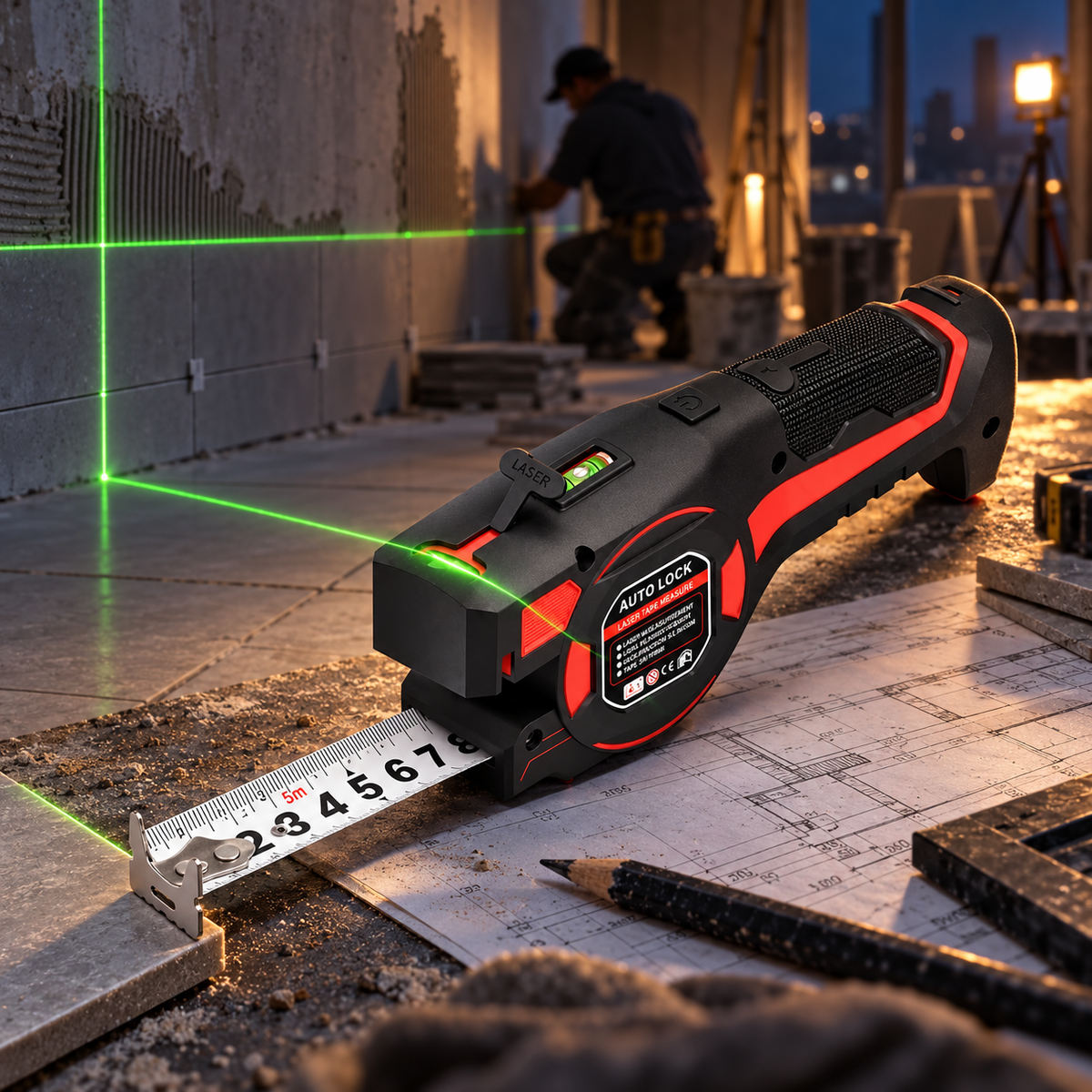 Mètre ruban laser multifonctions 5 m avec niveau à bulle