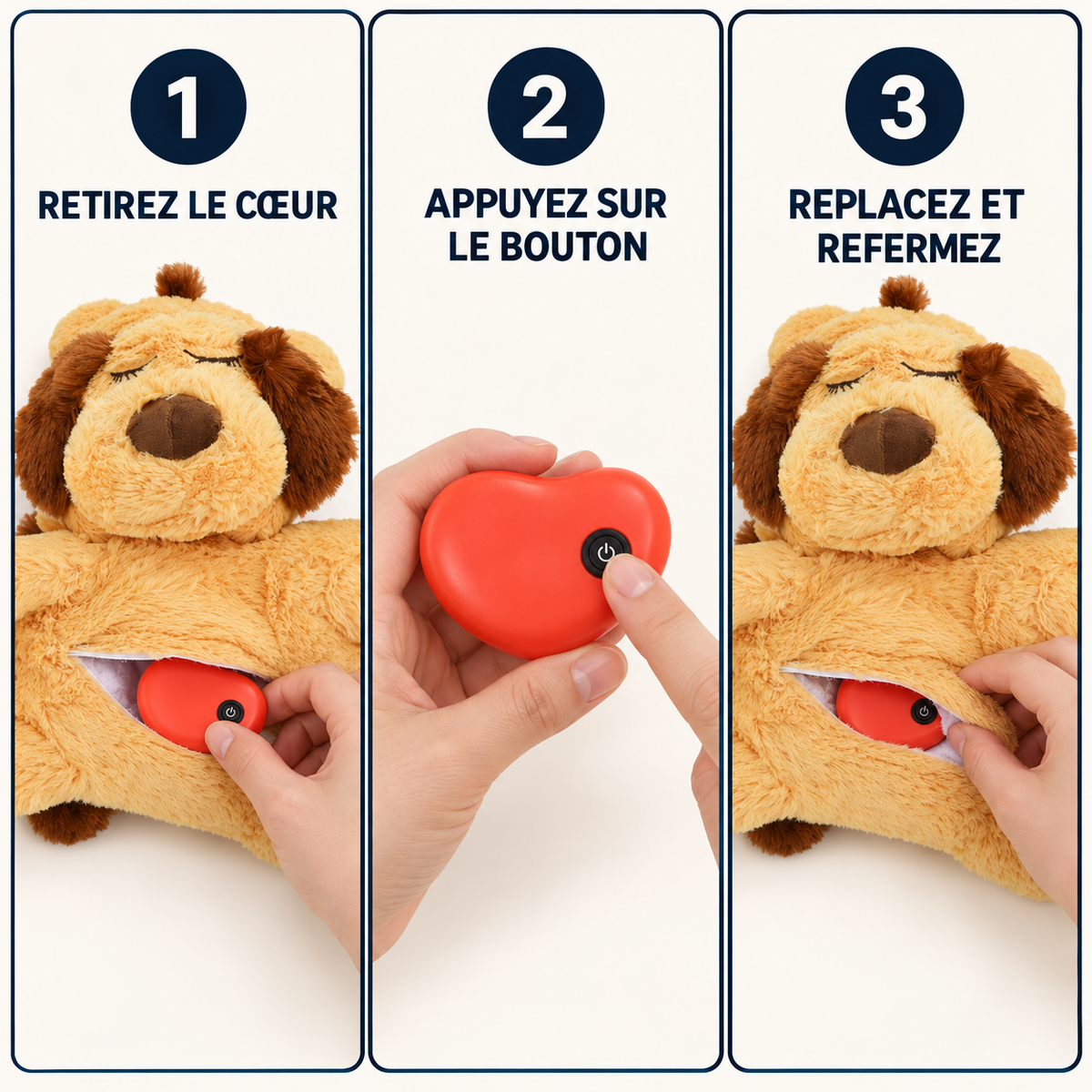 Peluche apaisante pour chien avec battements de cœur
