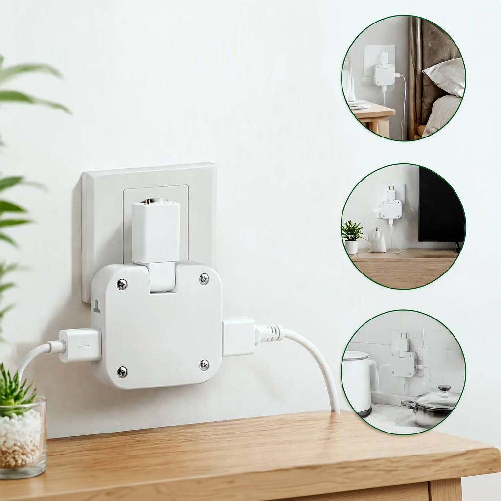 Adaptateur mural pivotant 3 prises – Format compact