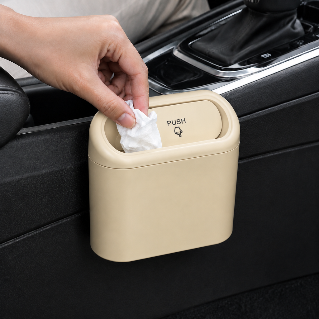 Mini-poubelle de voiture compacte avec couvercle à pression